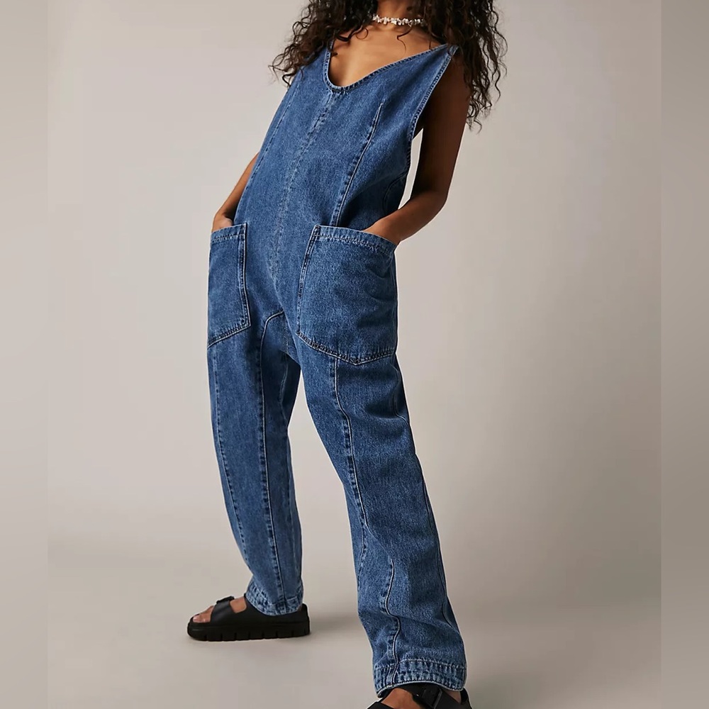 Free People Blue Denim Jumpsuit